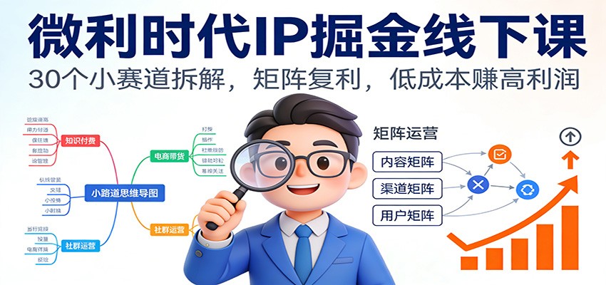 微利时代IP掘金线下课：30个小赛道拆解，矩阵复利，低成本赚高利润-禾谷轻创网