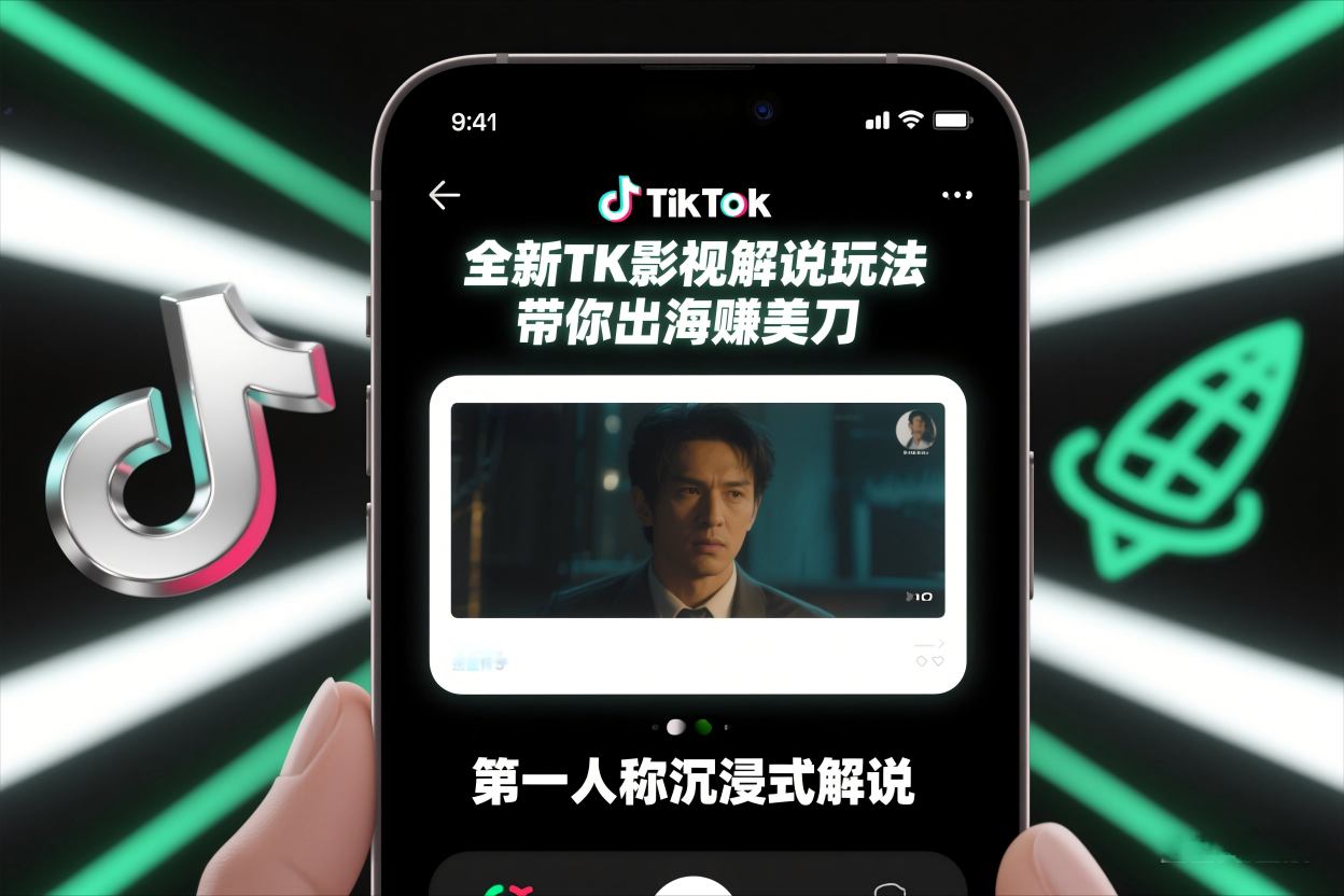 TikTok第一人称影视解说教学，全新TK影视解说玩法，带你出海賺美刀-禾谷轻创网