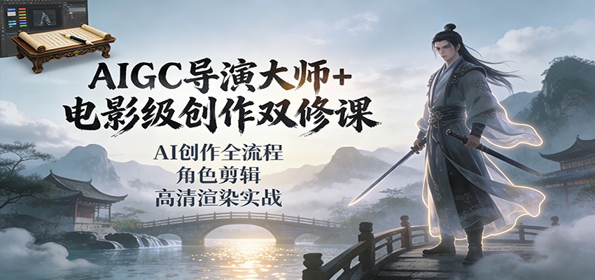 AIGC导演大师+电影级创作双修课：AI创作全流程、角色剪辑、高清渲染实战-禾谷轻创网