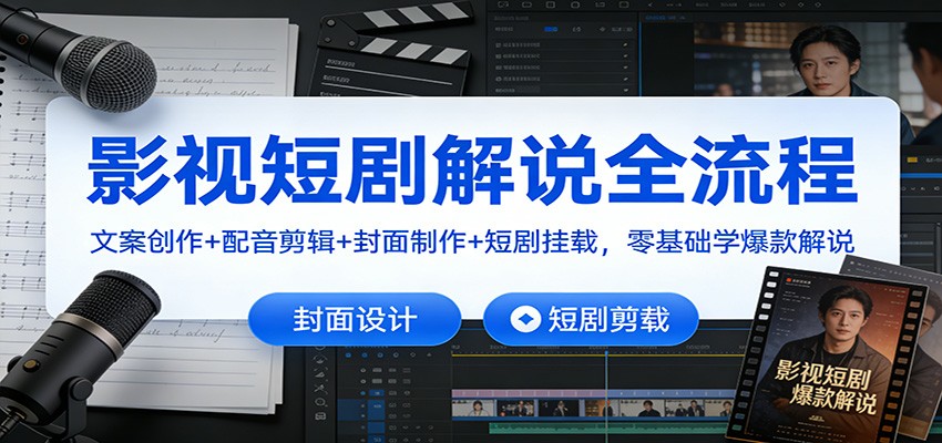 影视短剧解说全流程：文案创作+配音剪辑+封面制作+短剧挂载，零基础学爆款解说-禾谷轻创网