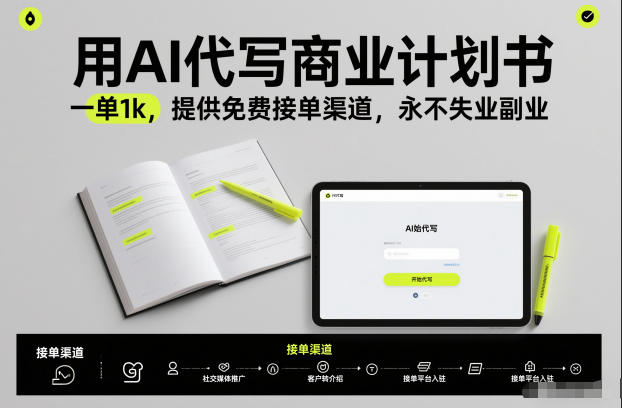 用AI代写商业计划书，一单1k，提供免费接单渠道，永不失业副业-禾谷轻创网