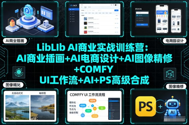LibLIb AI商业实战训练营：AI商业插画+AI电商设计+AI图像精修+COMFY UI工作流+AI+PS高级合成-禾谷轻创网