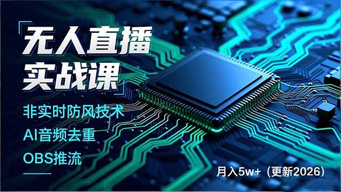 无人直播实战课，非实时防风技术、AI音频去重、OBS推流，建立技术壁垒，月入5w+(更新2026-禾谷轻创网