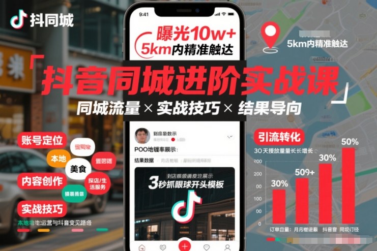 抖音同城进阶实战课，助你同城流量拿到结果-禾谷轻创网