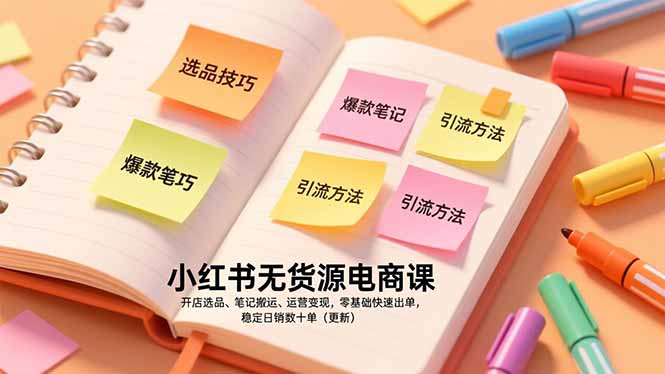 小红书无货源电商课，开店选品、笔记搬运、运营变现，零基础快速出单，稳定日销数十单(更新-禾谷轻创网