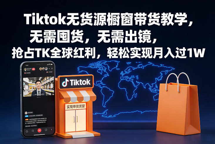 Tiktok无货源橱窗带货教学，无需囤货，无需出镜，抢占TK全球红利，轻松实现月入过1W-禾谷轻创网
