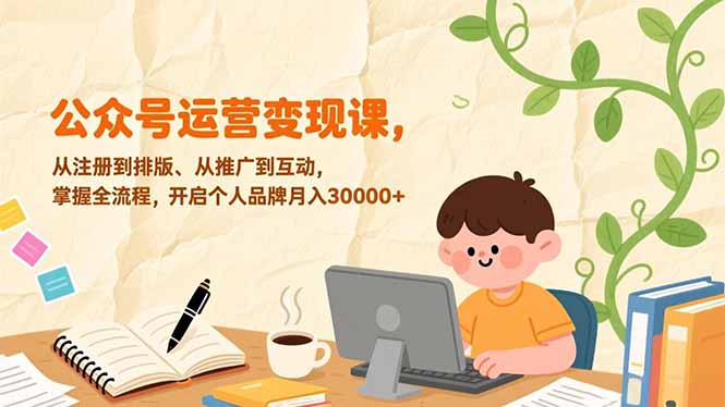 公众号运营变现课，从注册到排版、从推广到互动，掌握全流程，开启个人品牌月入30000+-禾谷轻创网
