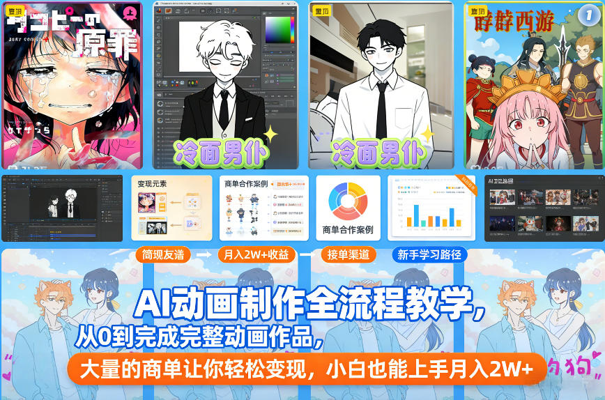 AI动画制作全流程教学，从0到完成完整动画作品，大量的商单让你轻松变现，小白也能上手月入2W+-禾谷轻创网