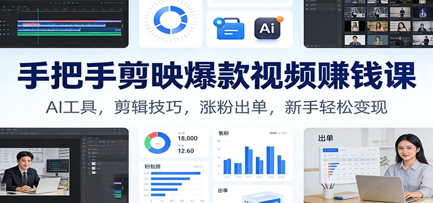 手把手剪映爆款视频赚钱课：AI工具，剪辑技巧，涨粉出单，新手轻松变现-禾谷轻创网