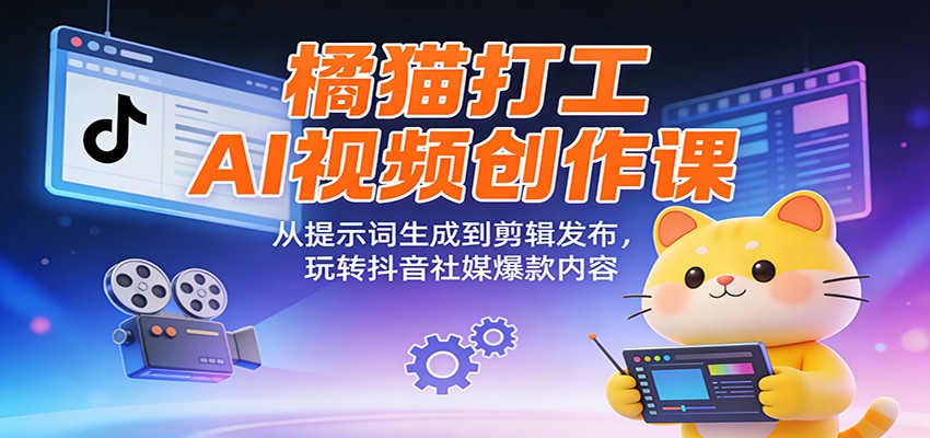 橘猫打工AI视频创作课：从提示词生成到剪辑发布，玩转抖音社媒爆款内容-禾谷轻创网