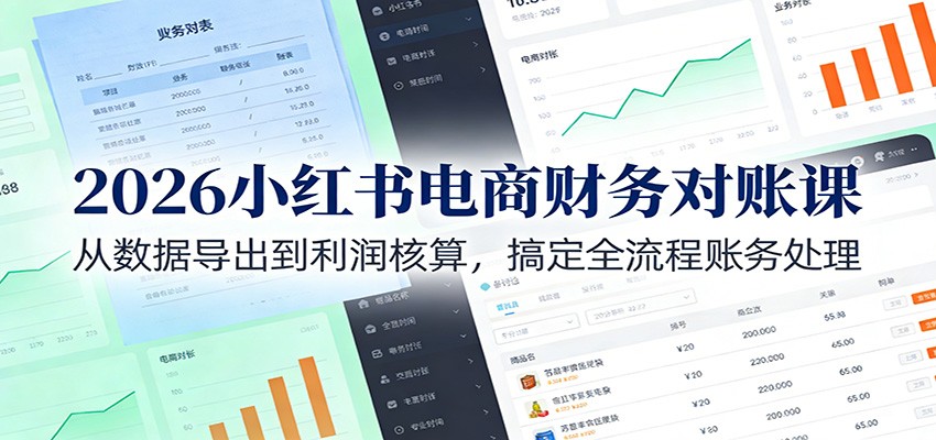 2026小红书电商财务对账课：从数据导出到利润核算，搞定全流程账务处理-禾谷轻创网