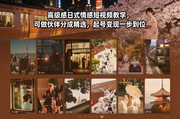 高级感日式情感短视频教学，可做伙伴分成精选，起号变现一步到位-禾谷轻创网