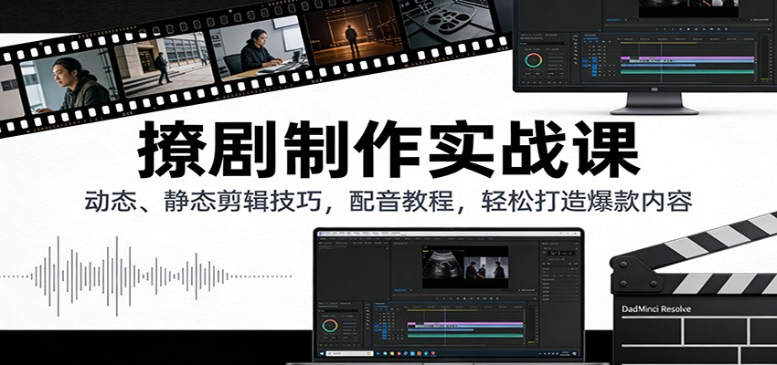 撩剧制作实战课：动态、静态剪辑技巧，配音教程，轻松打造爆款内容-禾谷轻创网
