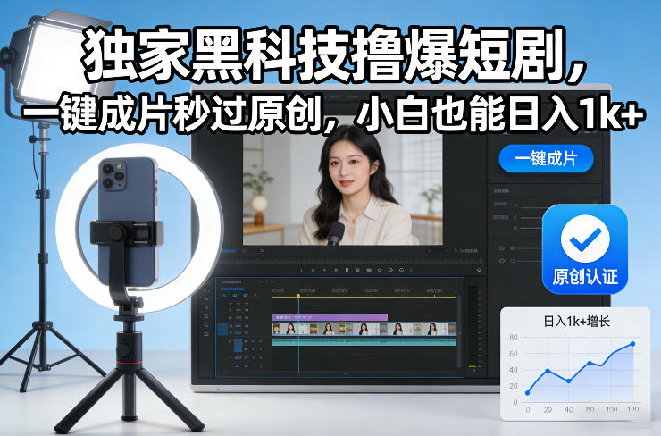 独家黑科技撸爆短剧，一键成片秒过原创，小白也能日入1k+【揭秘】-禾谷轻创网