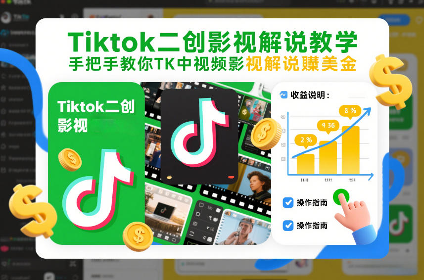 Tiktok二创影视解说教学，手把手教你TK中视频影视解说賺美金(更新26年1月)-禾谷轻创网