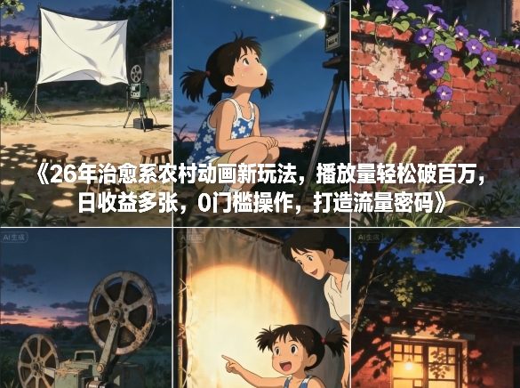 26年治愈系农村动画新玩法，播放量轻松破百万，日收益多张，0门槛操作，打造流量密码-禾谷轻创网
