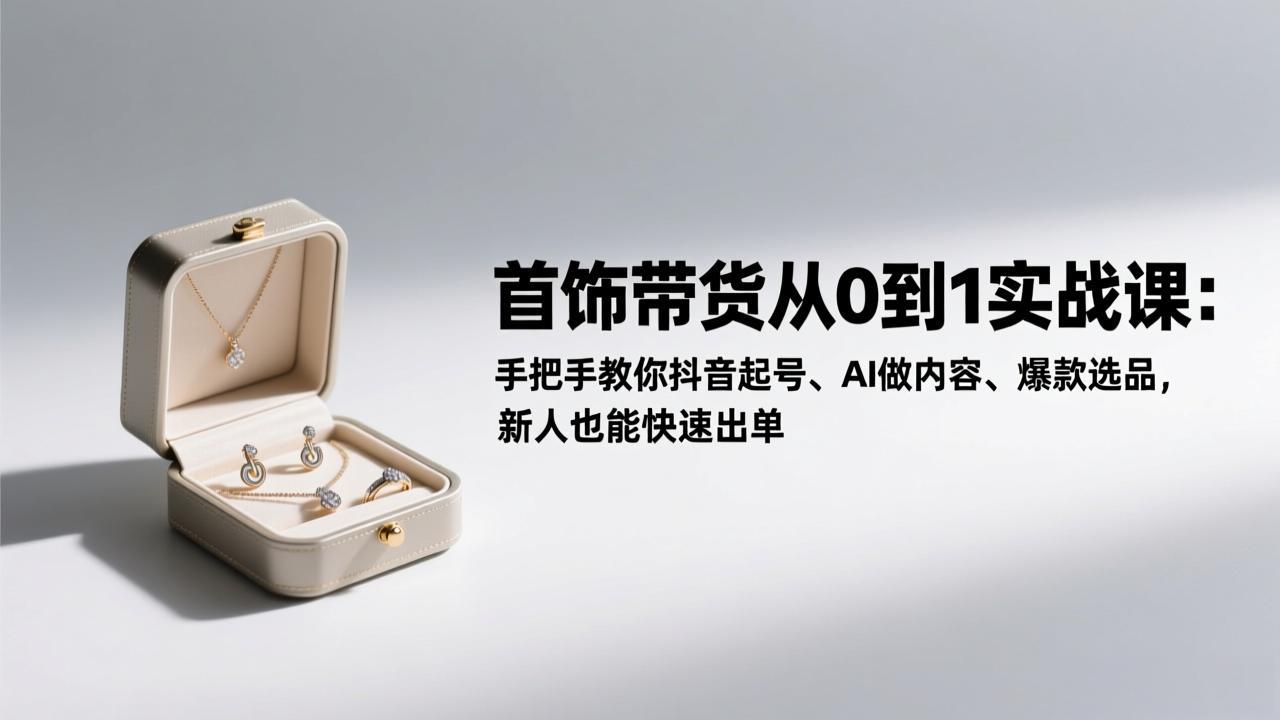 首饰带货从0到1实战课：手把手教你抖音起号、AI做内容、爆款选品，新人也能快速出单-禾谷轻创网