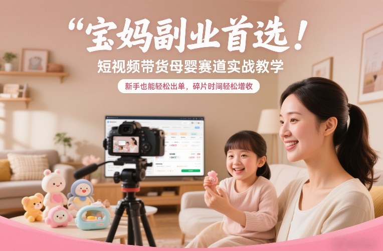 宝妈副业首选！短视频带货母婴赛道实战教学，新手也能轻松出单，碎片时间轻松增收-禾谷轻创网