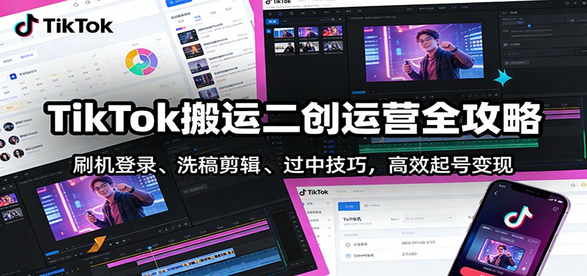 TikTok搬运二创运营全攻略：刷机登录、洗稿剪辑 、过中技巧，高效起号变现-禾谷轻创网