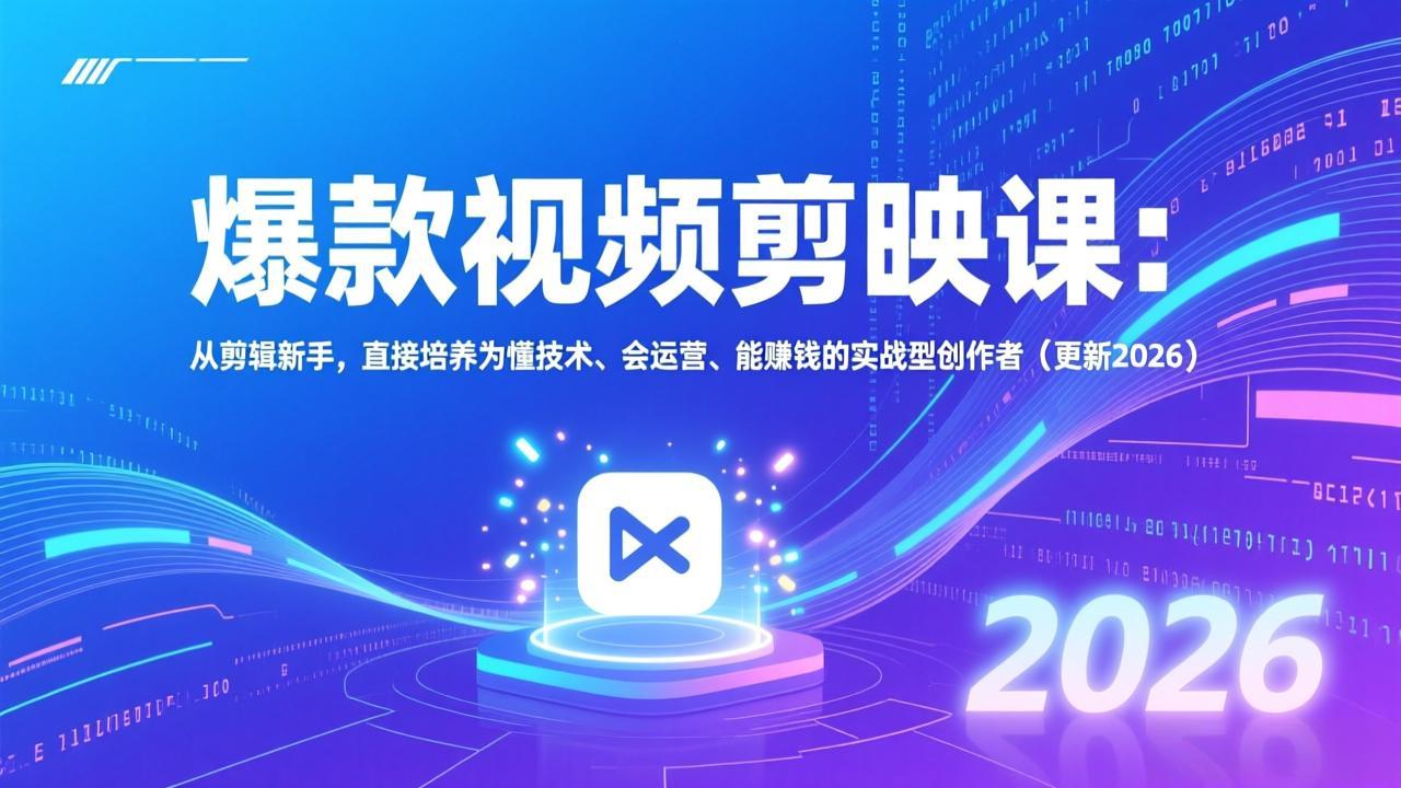 爆款视频剪映课：从剪辑新手，直接培养为懂技术、会运营、能赚钱的实战型创作者(更新2026-禾谷轻创网