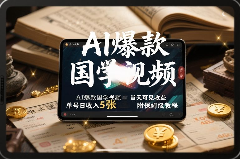 AI爆款国学视频，独家起号方法，小白直接上手，当天可见收益，单号日收入5张+附保姆级教程-禾谷轻创网