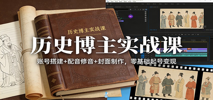 历史博主实战课：账号搭建+配音修音+封面制作，零基础起号变现-禾谷轻创网