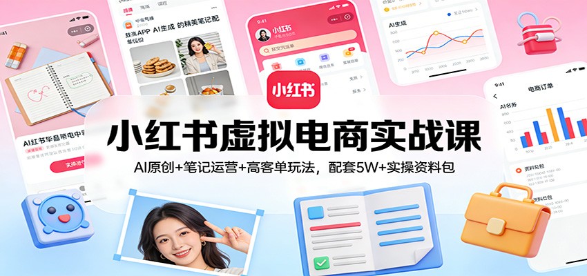 小红书虚拟电商实战课：AI原创+笔记运营+高客单玩法，配套5W+实操资料包-禾谷轻创网