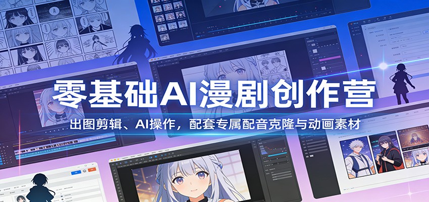 零基础AI漫剧创作营：出图剪辑、AI操作，配套专属配音克隆与动画素材-禾谷轻创网