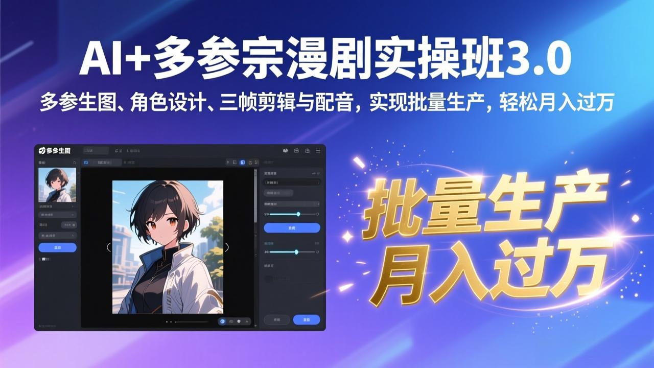AI+多参宗漫剧实操班3.0：多参生图、角色设计、三帧剪辑与配音，实现批量生产，轻松月入过万-禾谷轻创网