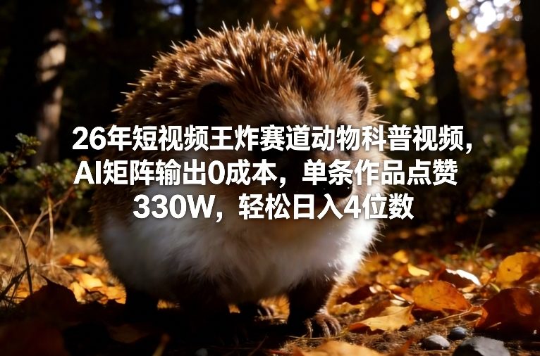26年短视频王炸赛道动物科普视频，AI矩阵输出0成本，单条作品点赞330W，轻松日入4位数-禾谷轻创网