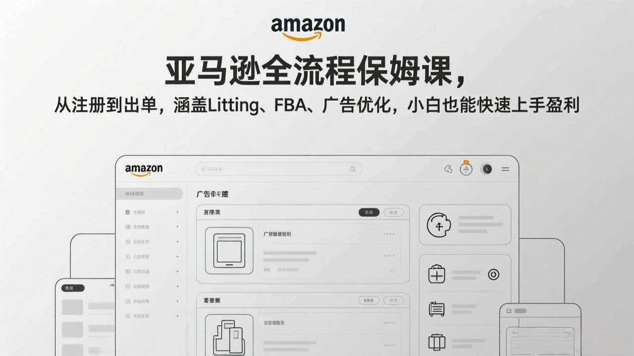 亚马逊全流程保姆课，从注册到出单，涵盖Listing、FBA、广告优化，小白也能快速上手盈利-禾谷轻创网