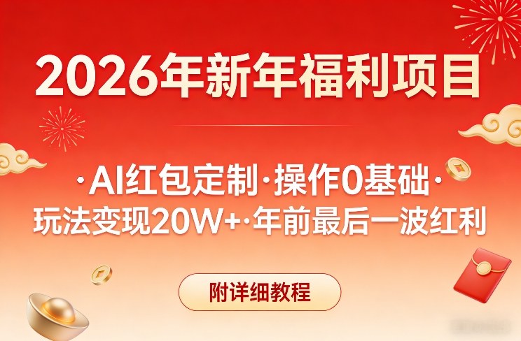 新年福利项目，AI红包定制，操作0基础，玩法变现20W+年前最后一波红利，附详细教程-禾谷轻创网