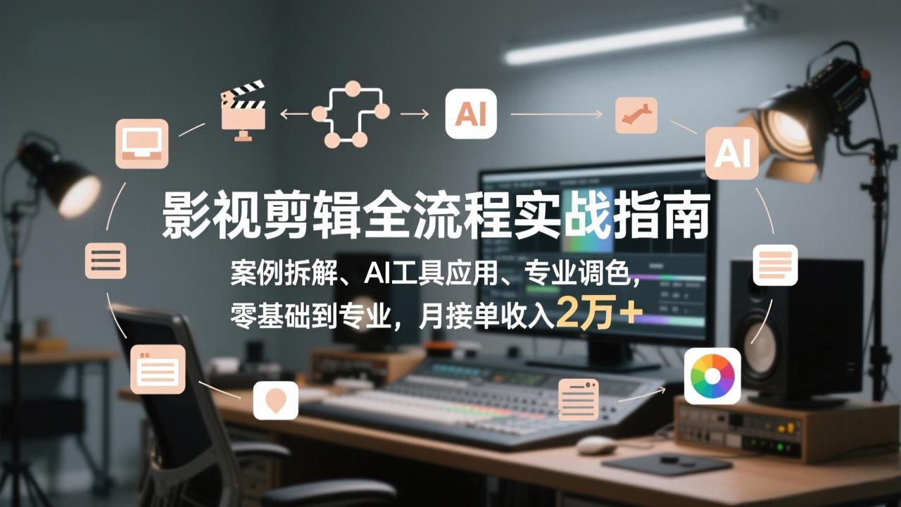 影视剪辑全流程实战指南，案例拆解、AI工具应用、专业调色，零基础到专业，月接单收入2万+-禾谷轻创网