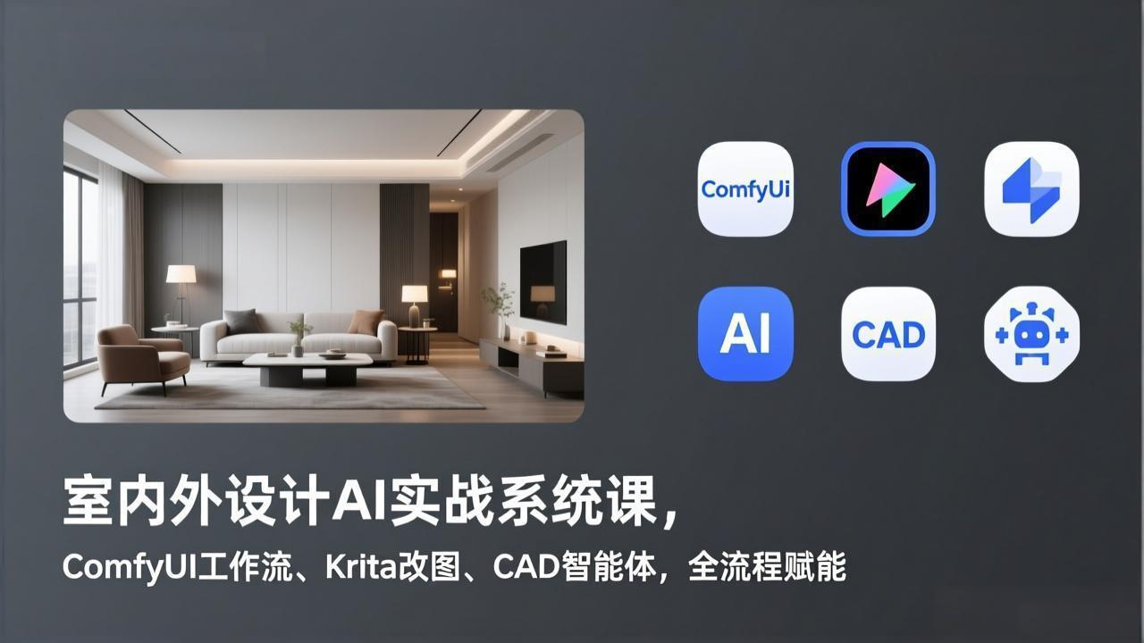 室内外设计AI实战系统课，ComfyUI工作流、Krita改图、CAD智能体，全流程赋能-禾谷轻创网