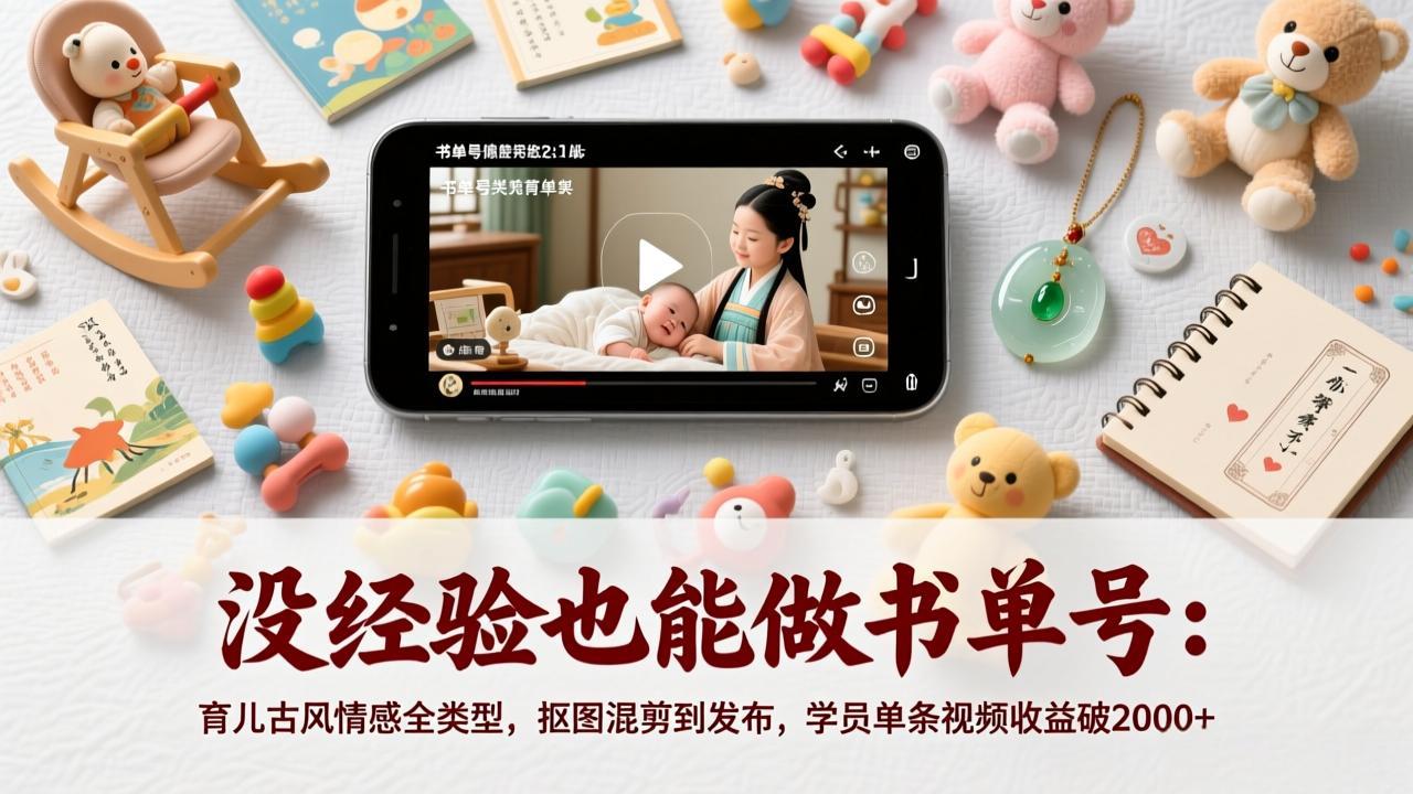 没经验也能做书单号:育儿古风情感全类型,抠图混剪到发布,学员单条视频收益破2000+-禾谷轻创网