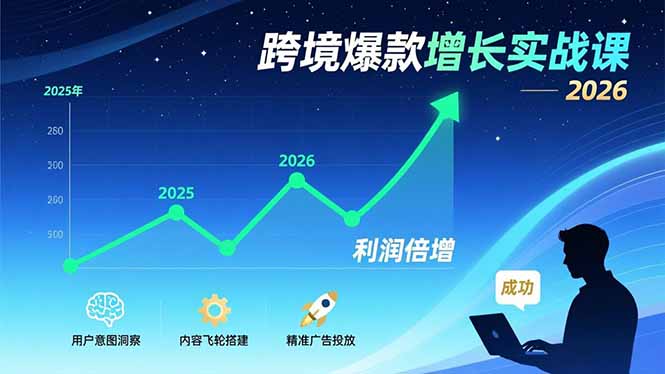 跨境爆款增长实战课，教授用户意图洞察、内容飞轮搭建、精准广告投放，助力卖家2026年利润倍增-禾谷轻创网