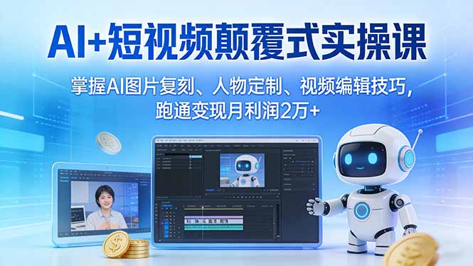 AI+短视频颠覆式实操课：掌握AI图片复刻、人物定制、视频编辑技巧，跑通变现月利润2万+-禾谷轻创网