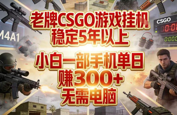 老牌CSGO游戏挂G，稳定5年以上，小白一部手机单日賺3张+，无需电脑【揭秘】-禾谷轻创网