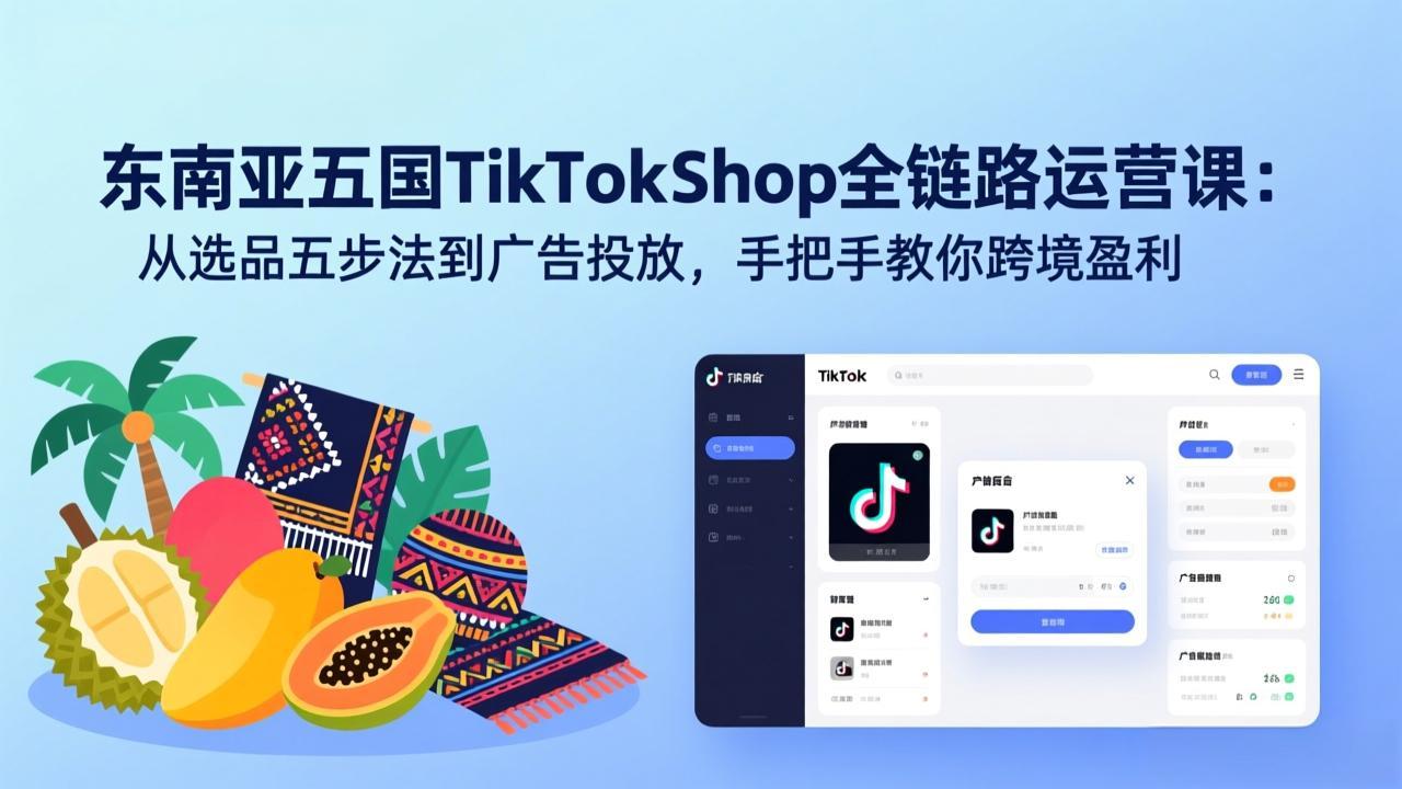 东南亚五国TikTok Shop全链路运营课：从选品五步法到广告投放，手把手教你跨境盈利-禾谷轻创网