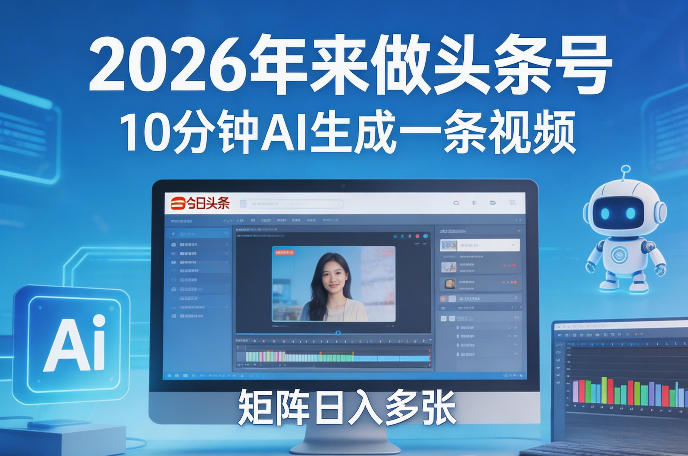 2026年来做头条号，10分钟AI生成一条视频，矩阵日入多张-禾谷轻创网