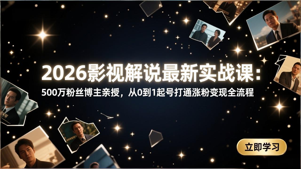 2026影视解说最新实战课：500万粉丝博主亲授，从0到1起号打通涨粉变现全流程-禾谷轻创网