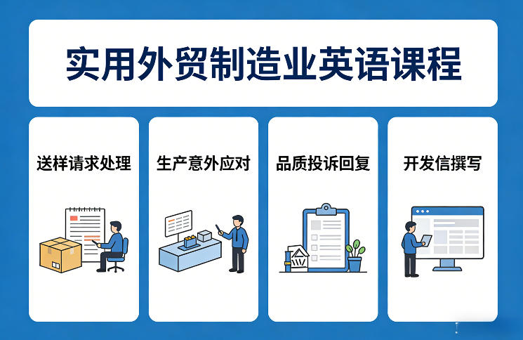 实用外贸制造业英语课程，教你专业处理送样请求、应对生产意外、回复品质投诉、撰写开发信等-禾谷轻创网