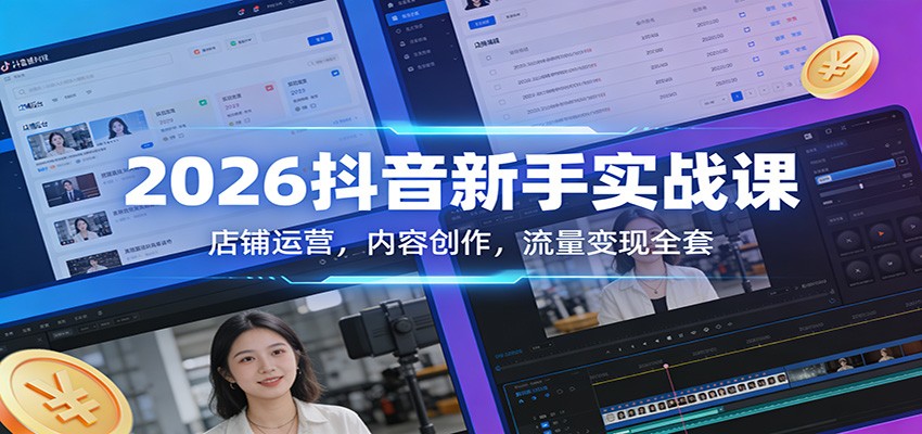 2026抖音新手实战课：店铺运营，内容创作，流量变现全套-禾谷轻创网