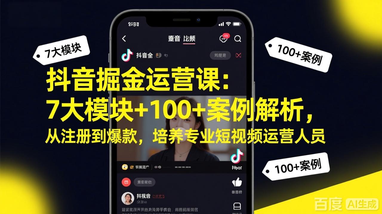 抖音掘金运营课：7大模块+100+案例解析，从注册到爆款，培养专业短视频运营人员-禾谷轻创网