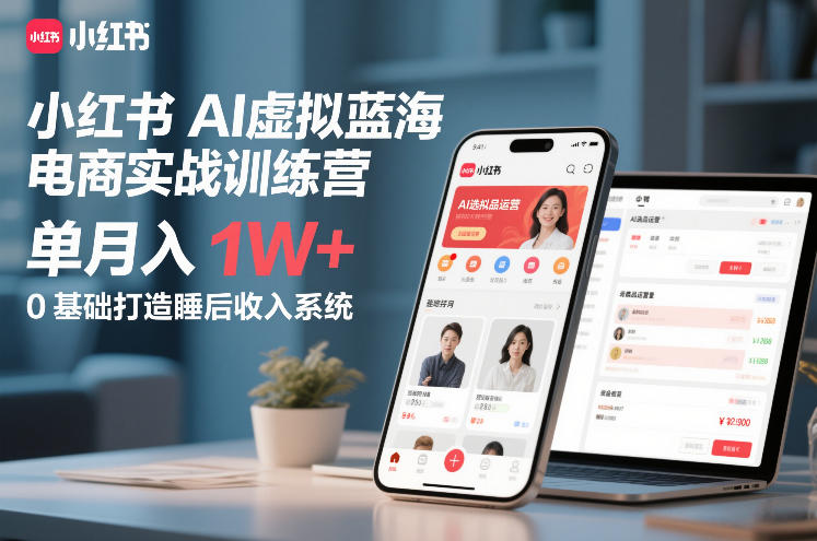 小红书AI虚拟蓝海电商实战训练营，单月入1W+，0基础打造睡后收入系统(更新)-禾谷轻创网
