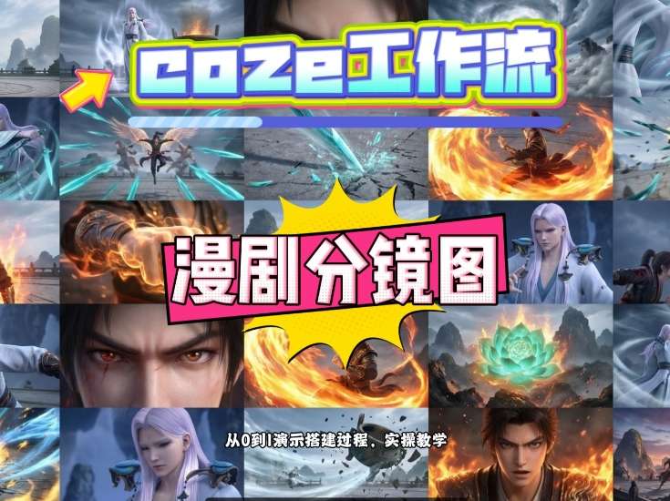 通过Coze工作流，制作《动漫分镜图》，两分钟制作完成25宫格分镜图，从0到1演示搭建过程，实操教学-禾谷轻创网