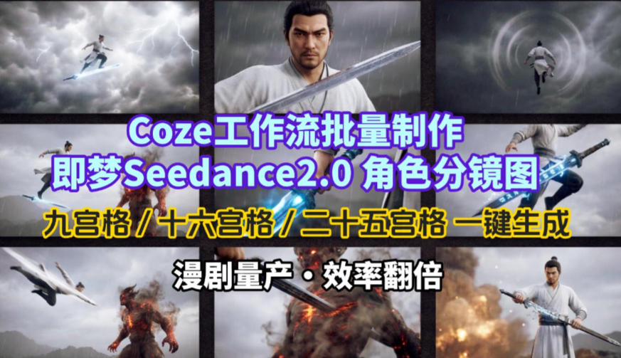 Coze工作流批量制作即梦Seedance2.0角色分镜图，九宫格-十六宫格-二十五宫格一键生成，漫剧量产，效率翻倍-禾谷轻创网