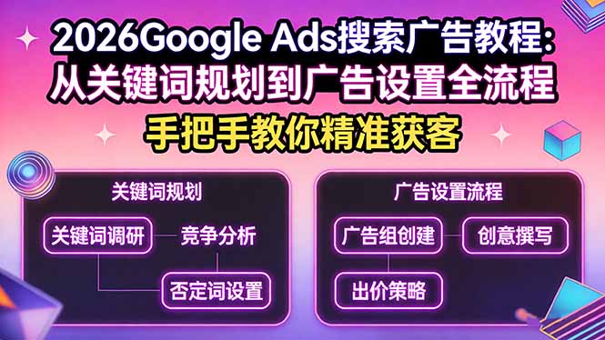 2026Google Ads搜索广告教程：从关键词规划到广告设置全流程，手把手教你精准获客-禾谷轻创网