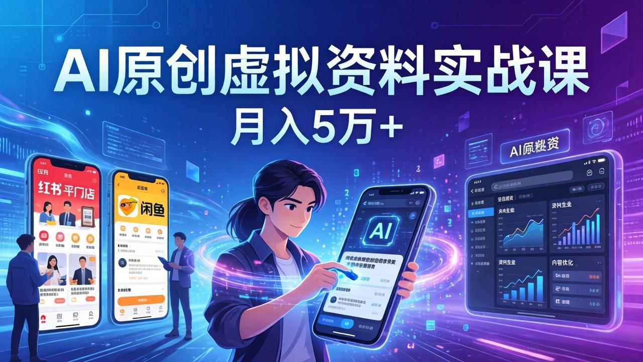 AI原创虚拟资料实战课：2026新机会，小红书闲鱼开店，普通人用AI轻松变现，月入5万+-禾谷轻创网
