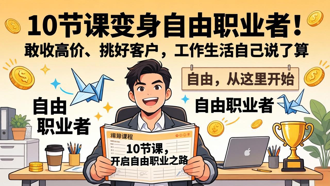 10 节课变身自由职业者！敢收高价、挑好客户，工作生活自己说了算-禾谷轻创网